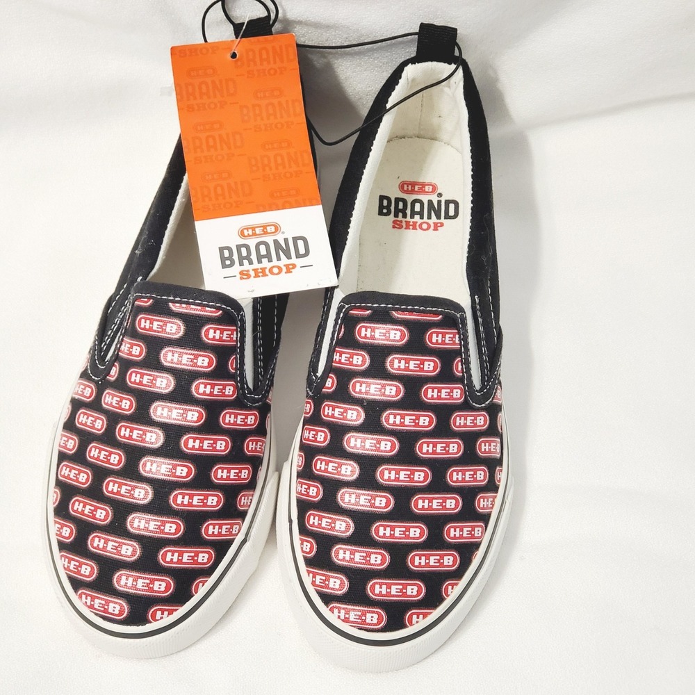 HEB Brand Shop Racetrack Twin Gore Kids Slip On Sneakers Black Red Logo Size 3